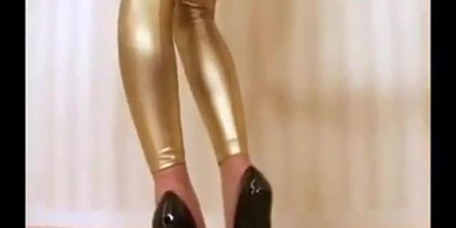 Girl in sexy latex leggings getting naughty with her boy