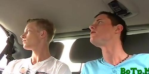 Handsome twinks enjoy car sex