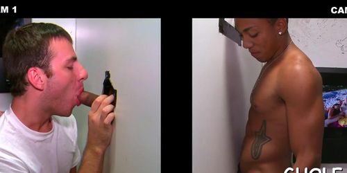 Perfect gloryhole gay blowjob