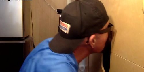 Cocksucking DILF blows cock in gloryhole n gets mouthjizzed