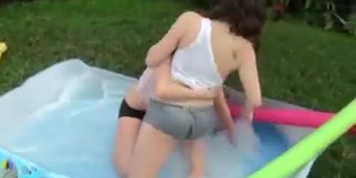 My Ex Girlfriend And Her Friend Playing In Pool Outdoor