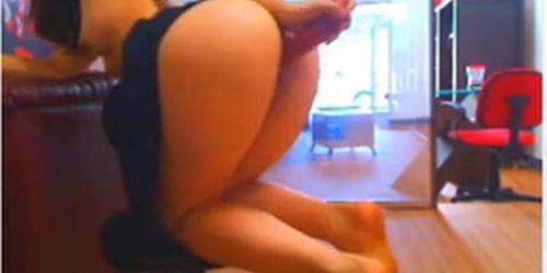 No Sound: Masked teen anal fisting on cam 