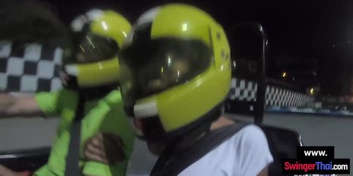 Go karting with big ass Thai teen amateur girlfriend and horny sex after