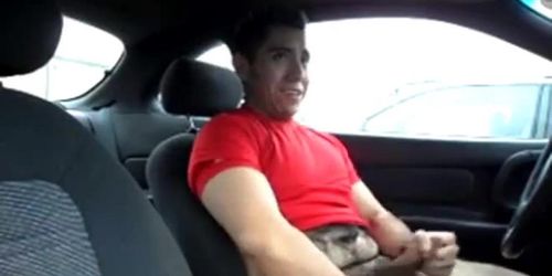 Hairy Latino bud jacks off in his car