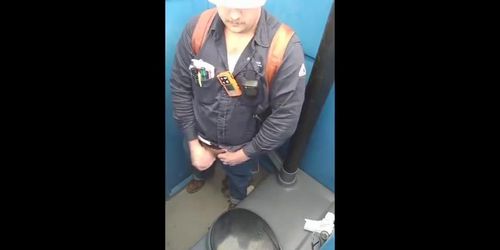 Worker Bear Jerks Off  Cum in Porty Potty at Work