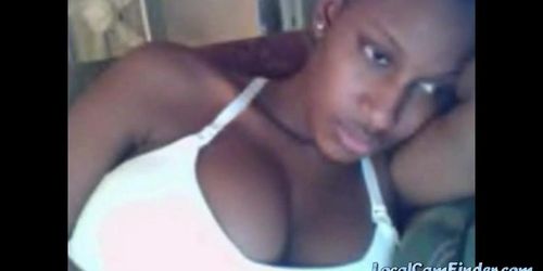 Busty ebony chick on webcam