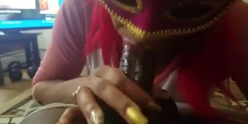 Masked Ebony Chick Swallow After Blowjob