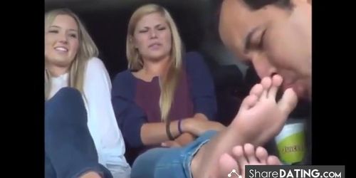 Feet licking in car