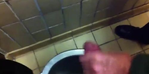 White head grandpa quicky in restroom