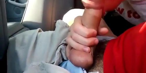 Blowing a friend in the car and he cums in my mouth