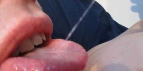 Swallowing a hot load of gooey cum