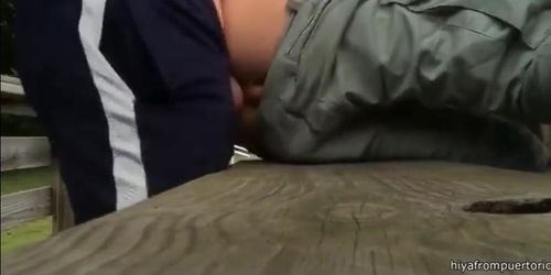 boy cumming in ass on a bench