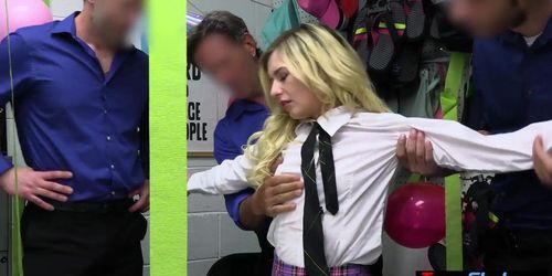 Scared blonde teen shoplifter Minxx Marley gangbanged by five LP officers