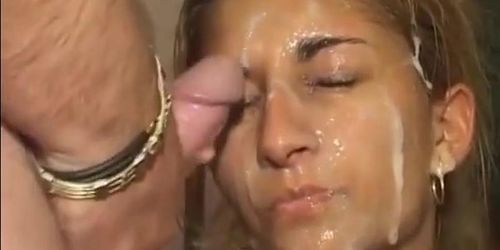 Everyone spits on and facials dumb unhappy slut