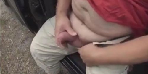 Two guys car park wanking fun