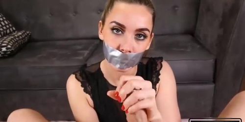 Tape Gagged Handjob and Gorgeous Cumshot on Pretty Face Kristina Sweet