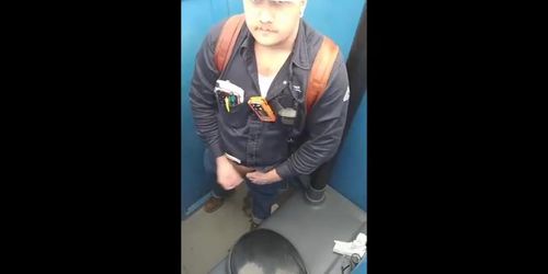 Worker Bear Jerks Off  Cum in Porty Potty at Work