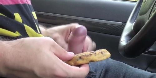 boy masturbates and squirts cum on biscuit cake