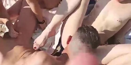 Two horny sluts fucked by three guys outdoor on the beach live at sexycamx