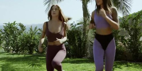 Lovely Redhead and her bestfriend work out and have sex