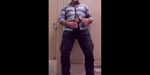 Bear Jerking Off at Work in Restoom