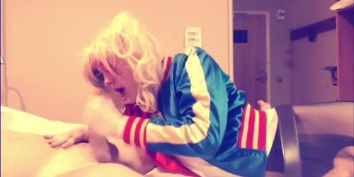 Suicide Squad Harley Quinn crossdresser suck and swallow