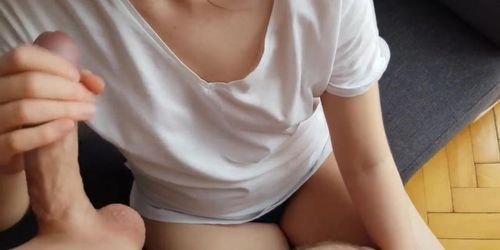 He Cum On Her Shirt Hot Handjob With Cum On Clothes POV FullHD