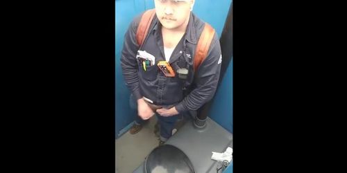 Worker Bear Jerks Off  Cum in Porty Potty at Work