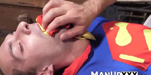 Horny man in costume gets dominated by a tall guy