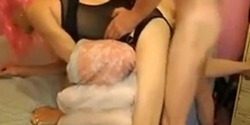 Pink-Haired Crossdresser Takes a Huge Cock Bareback