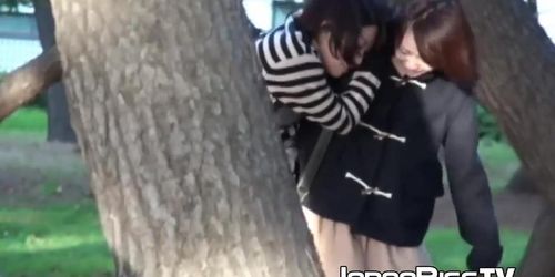 Naughty Japanese babe close up caught pissing outdoors