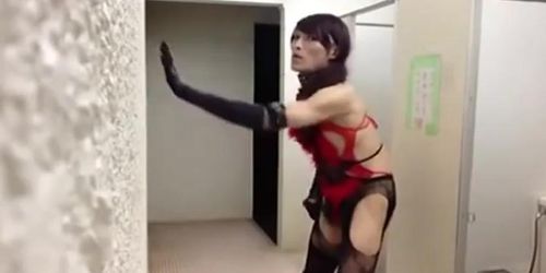 Asian Crossdresser Twink Strokes Solo