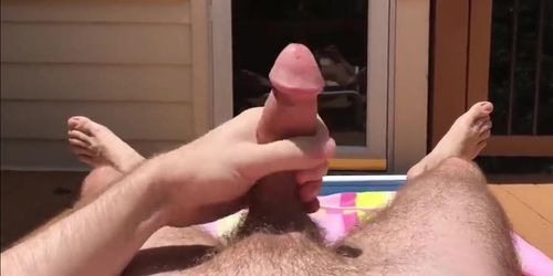 Outdoor Twink Masturbates and Cums While Tanning