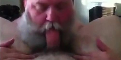 Bearded Daddy Sucks Big Cock