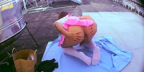 Asian Crossdresser Masturbates Outdoors