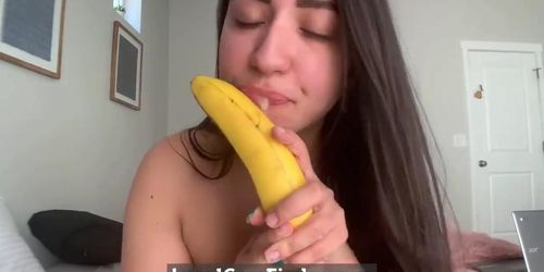 Big Tits Teen Practices Deepthroating a Banana for a Big Cock