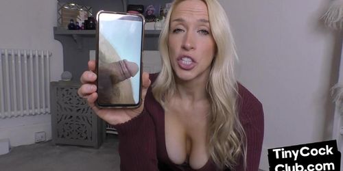 Bigtitted CFNM domina mocking pictures of tiny cocks