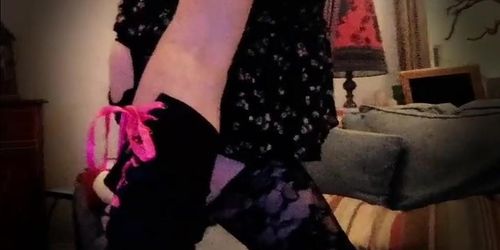 Big-Cock Crossdresser Erika69tv Strips Strokes and Cums on Cam