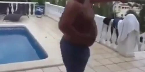 Fat Latin Daddy Strips Outdoors with His Bear