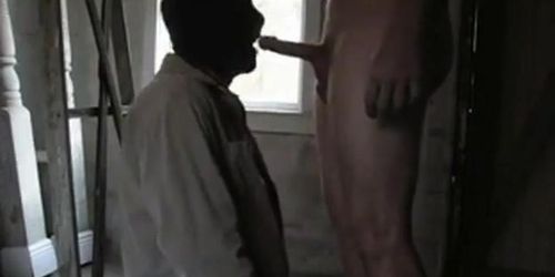 Blowing guy in vacant house and he cums down my throat