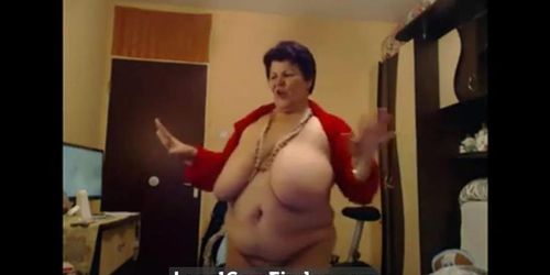 Big-Titted BBW Granny Dances on Webcam