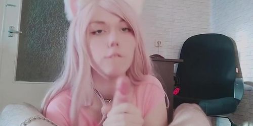 pet the catgirl and fed her with cum