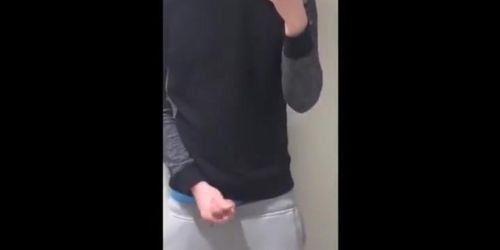 Cute Boy wank in school bathroom and cum in classroom