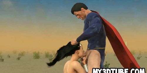 3D Wonder Woman sucks cock and takes a facial