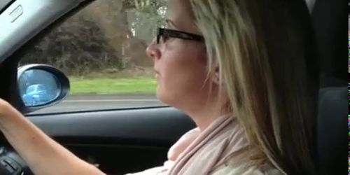 My slutty busty wifey loves to drive a car flashing her