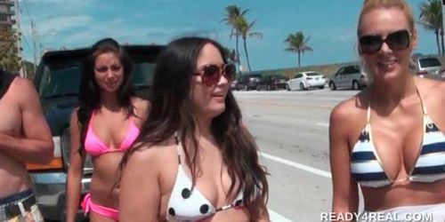 Sexy girls in swim suits paid to get slutty