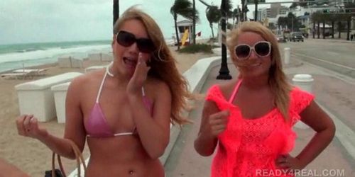 Cute blondes paid to get dirty in public 