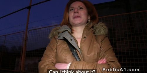 Czech redhead banged in car in public