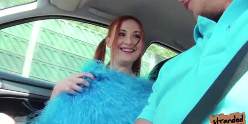 Cheer leader Eva Berger have sex on the car with a perv