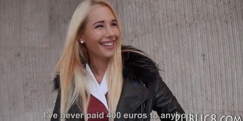 Eurobabe flashes her big tits and fucked for a few buck